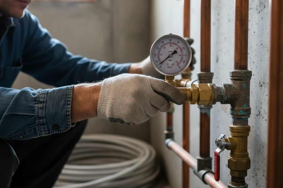 Pressure testing a repaired line during Water Line Repair in Marblehead
